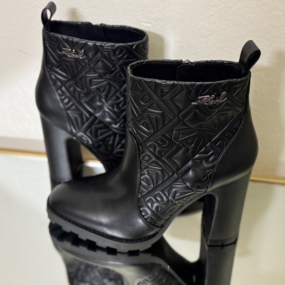 Karl Lagerfeld Black Textured Heeled Boots